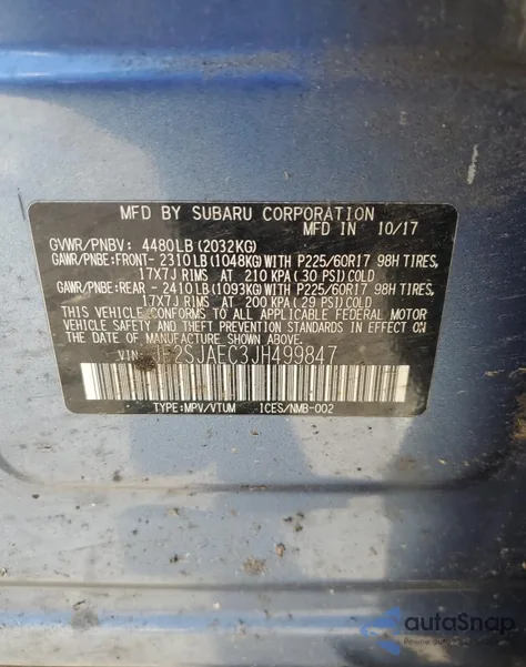 2018 Subaru Forester 2.5I Premium from USA, damaged, VIN JF2SJAEC3JH499847